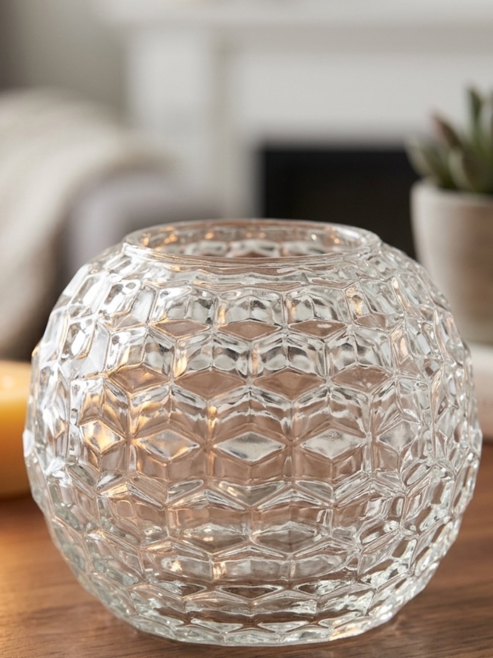 vintage Homco Clear Diamond Pattern Glass Fairy Lamp| 1970s